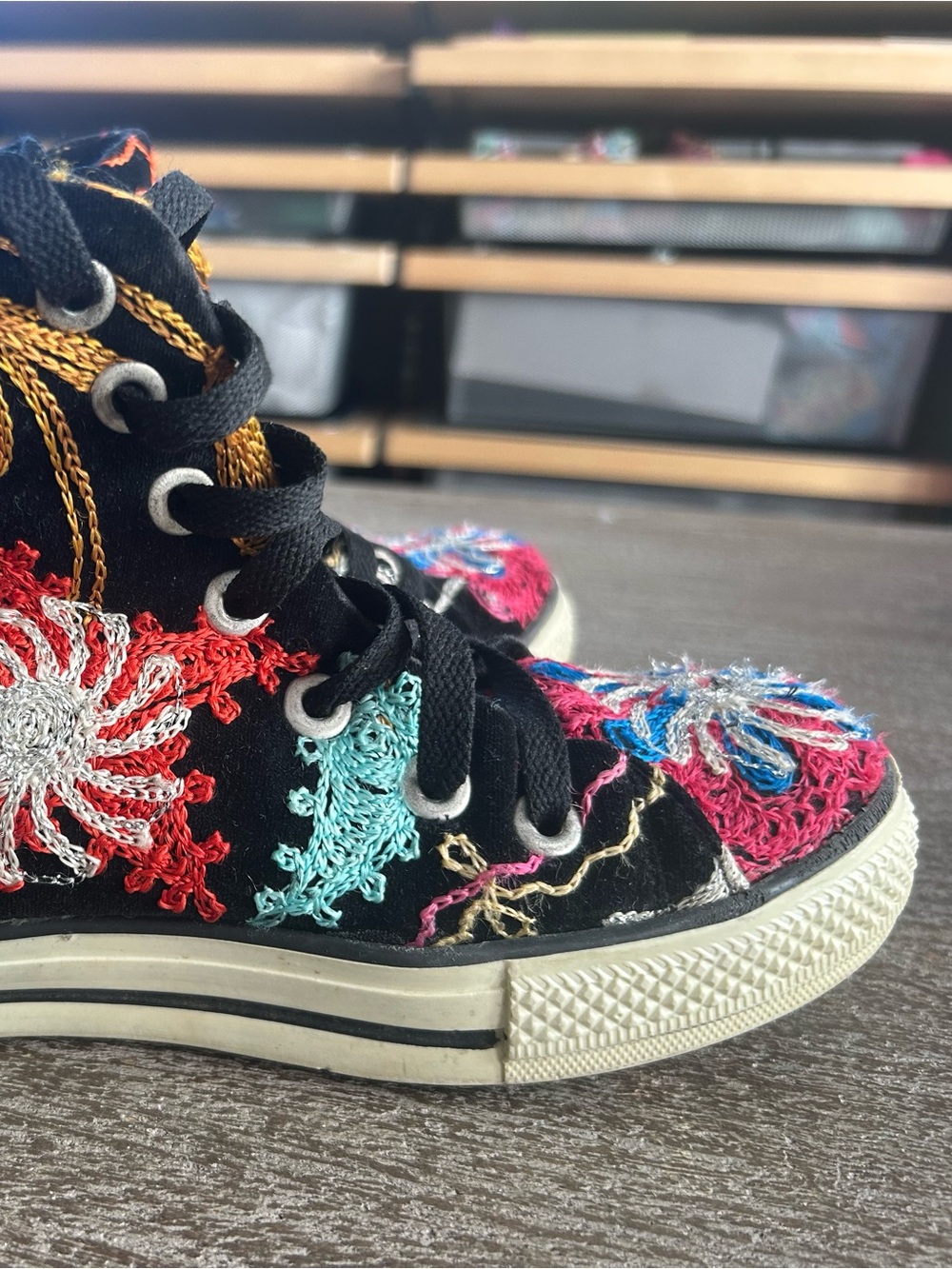 Rockwell Thorpe High-Top Sneakers with Multicolor Embroidered Floral Accents